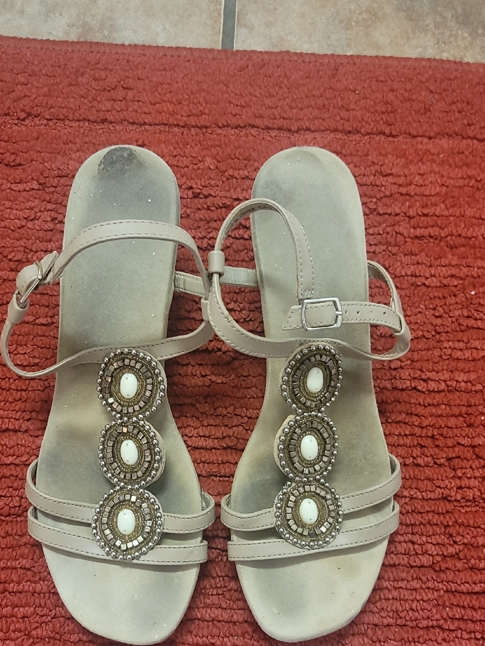 Bandolino Taupe Beaded Women's Sandals with Ankle Strap